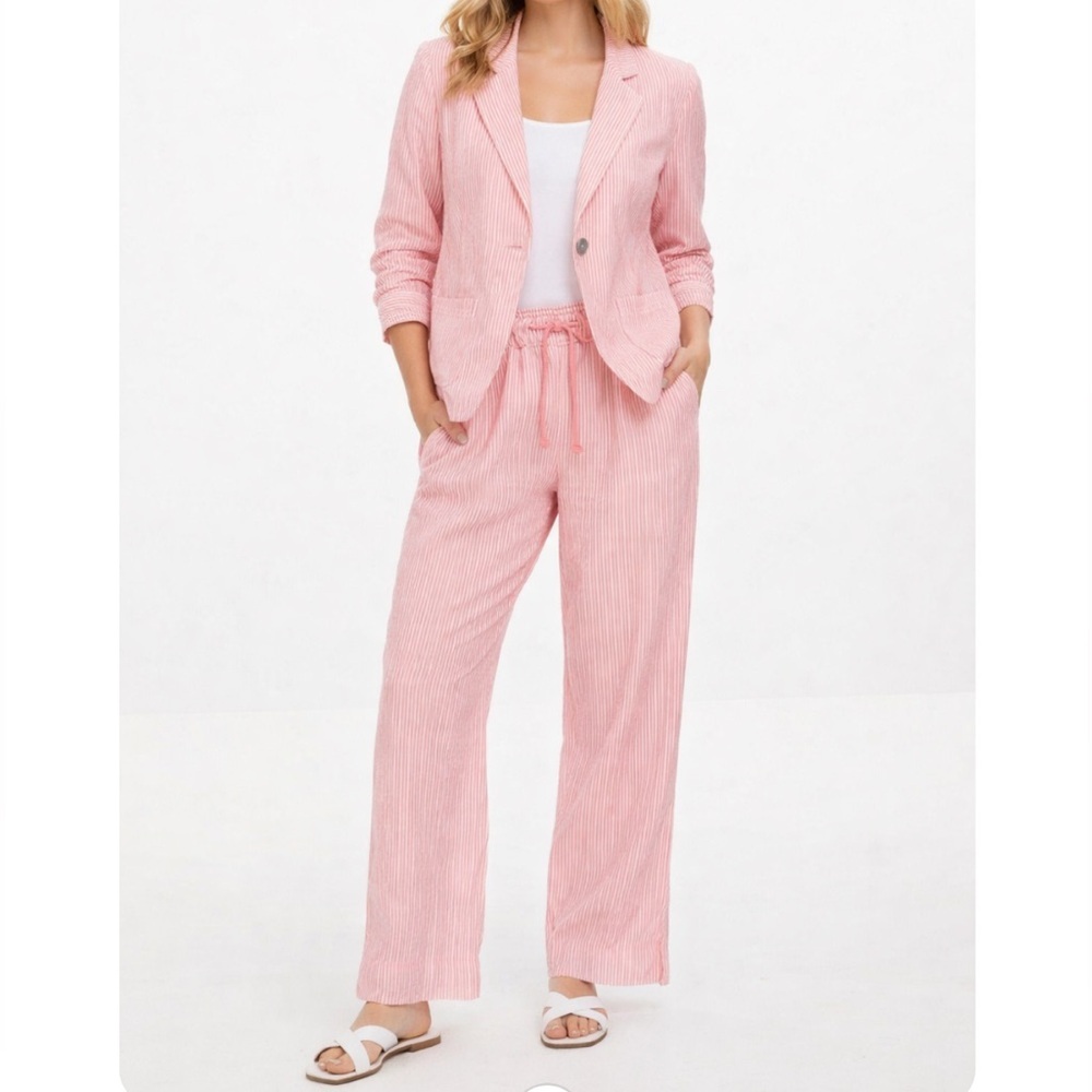 Willi Smith Pink Striped Linen Pantsuit